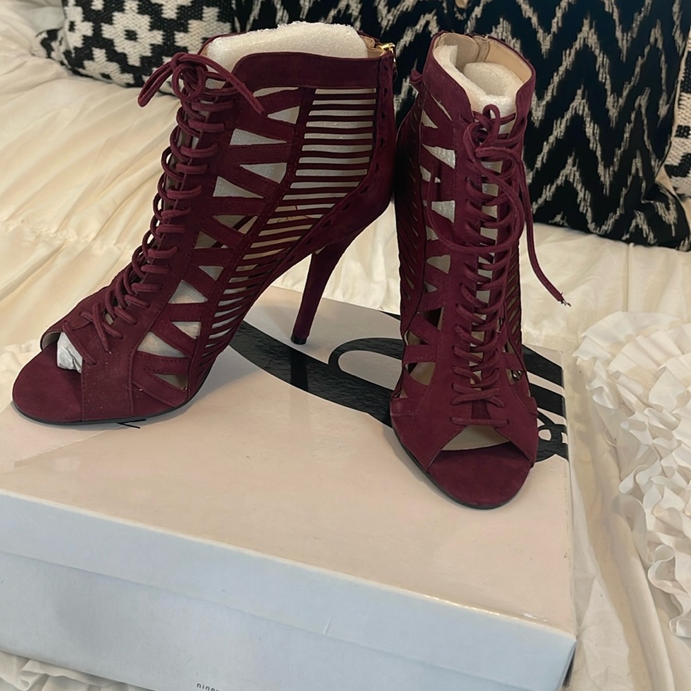 Nine West wine color suede lace sandals